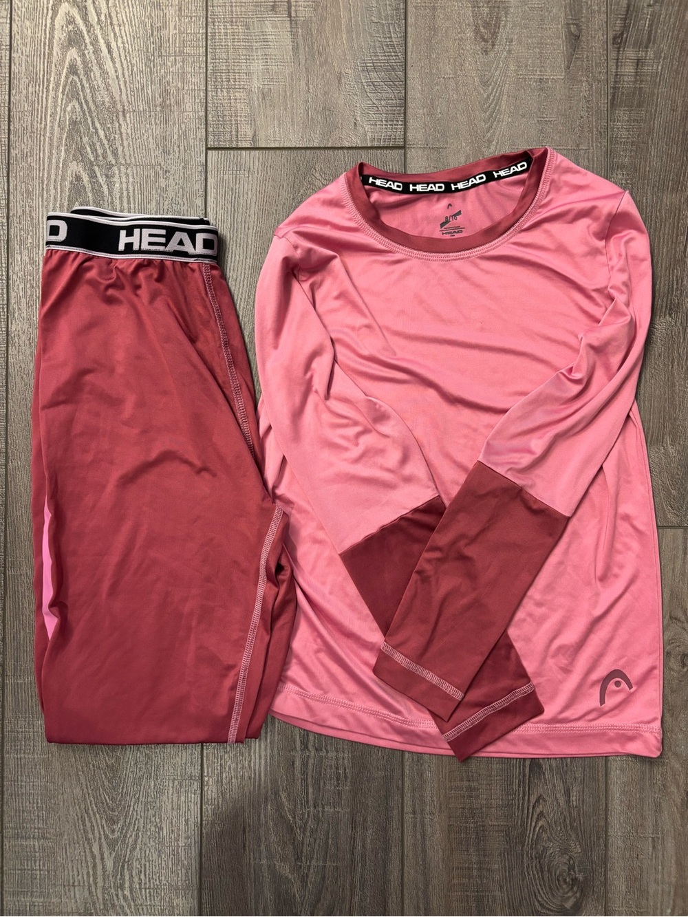 HEAD Girls Performance Set Size 8/10 Pink Athletic Leggings & Long Sleeve Top